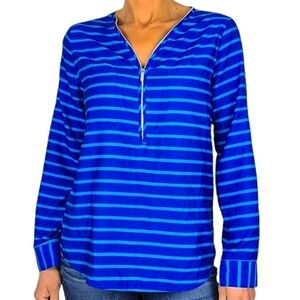Calvin Klein Long Sleeve Quarter Zip Striped Blouse Size X Small Blue